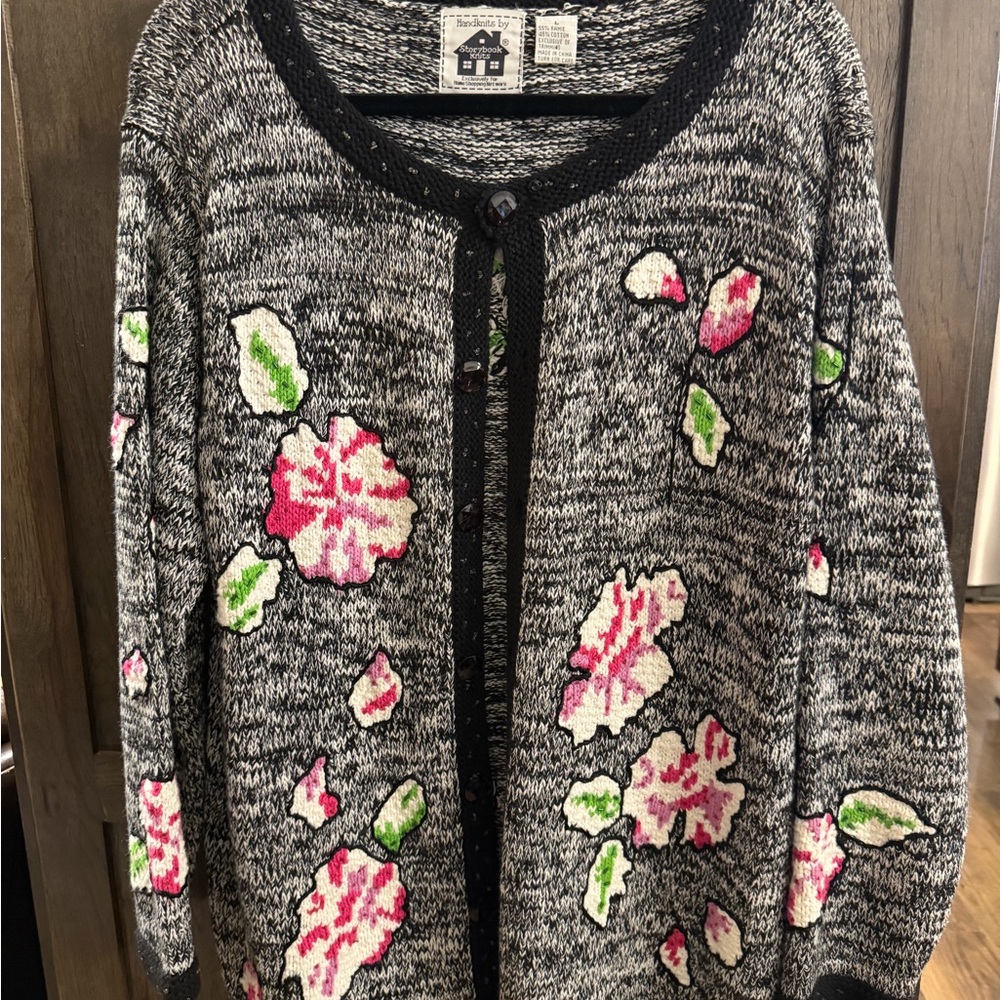 Storybook Knits by Designer Patricia Kagan Black Marbled with Floral Design